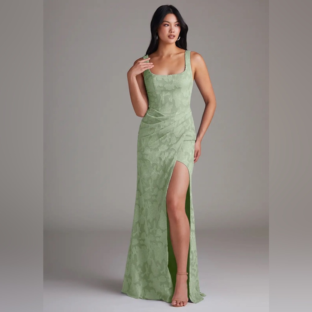 Azazie Dusty Sage Mero Floral Burnout Bridesmaid Dress